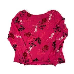 Axcess Womens Blouse Pink Floral Nylon Large